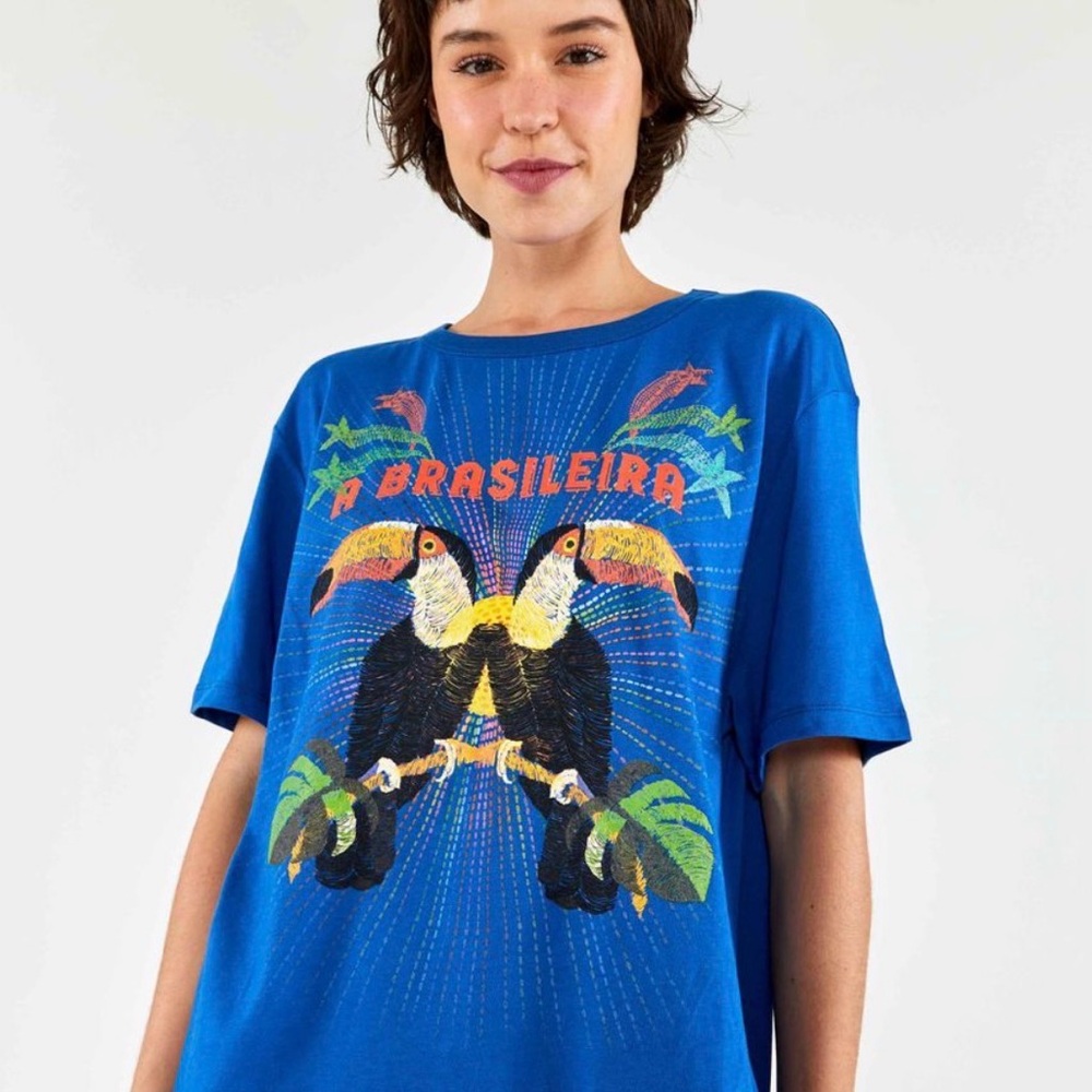 NWT FARM Rio A Brasileira Blue Graphic T-Shirt with Toucan Design XL